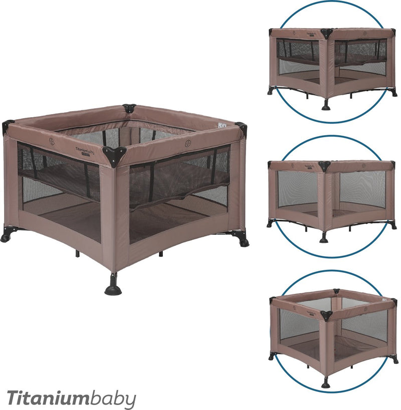 Titanium baby Parc pour bébé pliable en titane Smart Mason avec rehausseur 100 x 100 cm taupe avec sac de transport