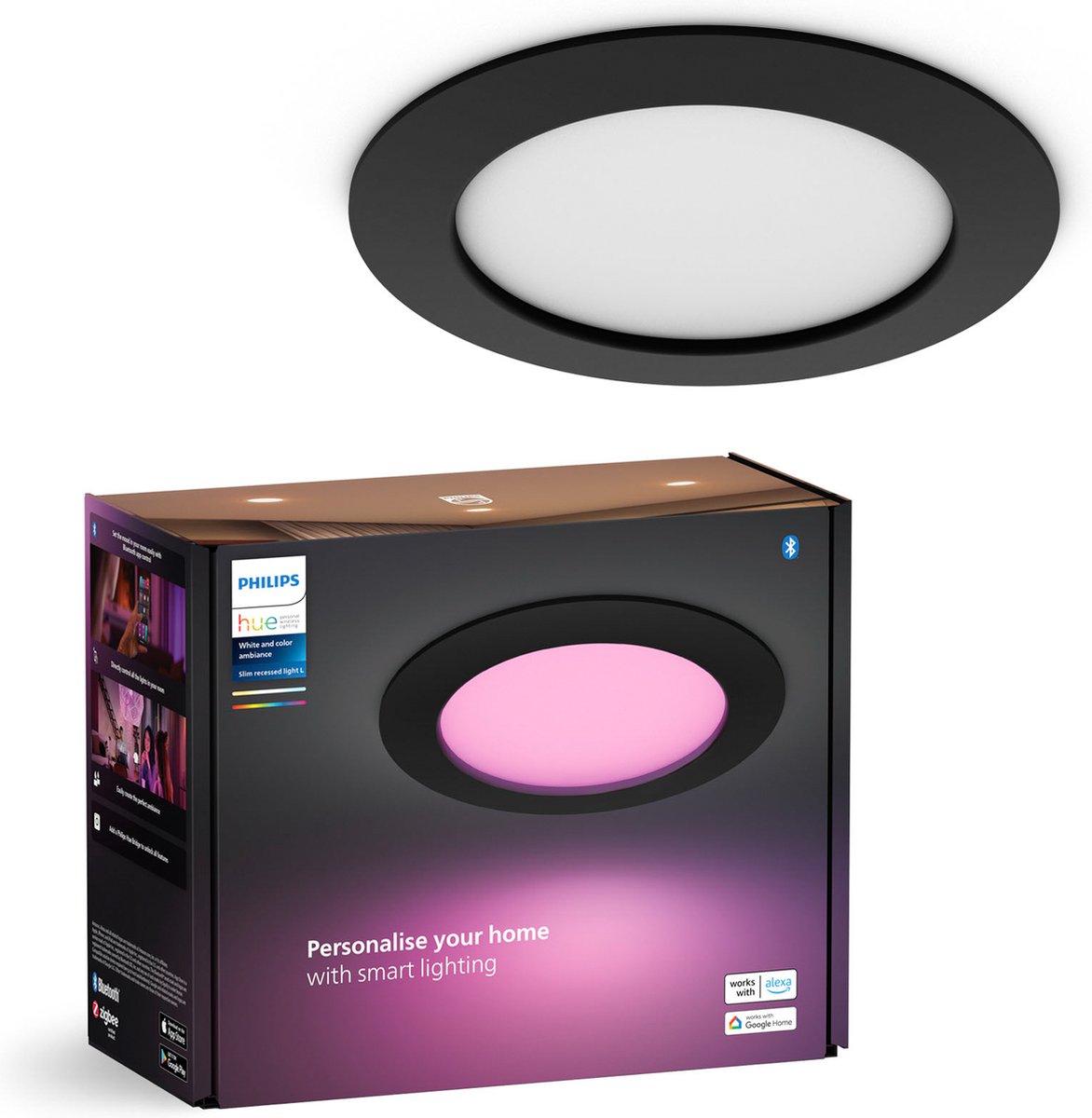 Spot encastrable Philips hue Thin - lumière blanche et colorée - ø170 mm - noir