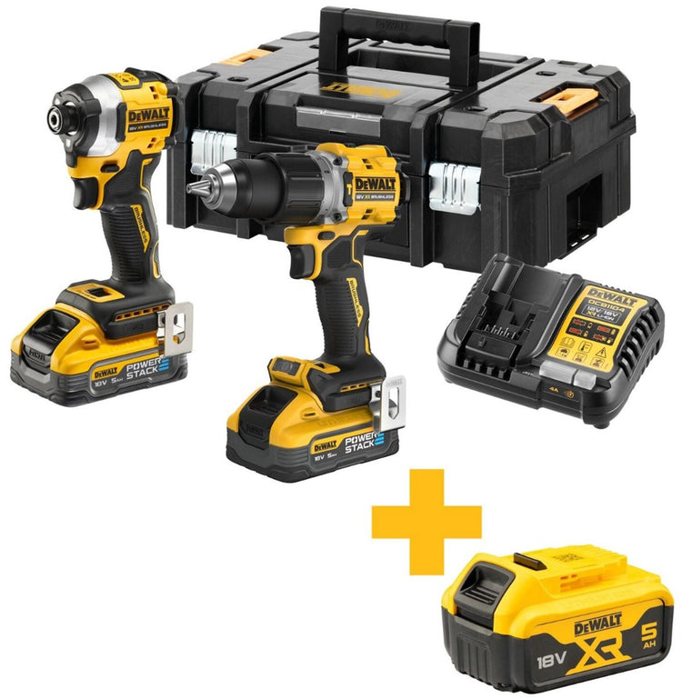 Dewalt dck2050h2t battery combination set 2-piece (dcd805 + dcf850) 18v xr 5.0ah power stack in tstak