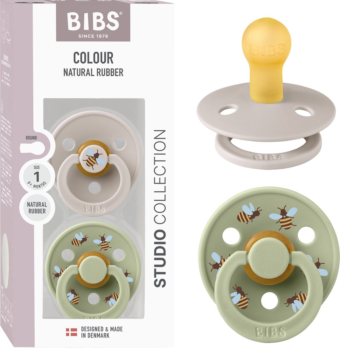 Sucettes couleur Bibs - 0-6 mois - pack de 2 - ronde - sauge champignon