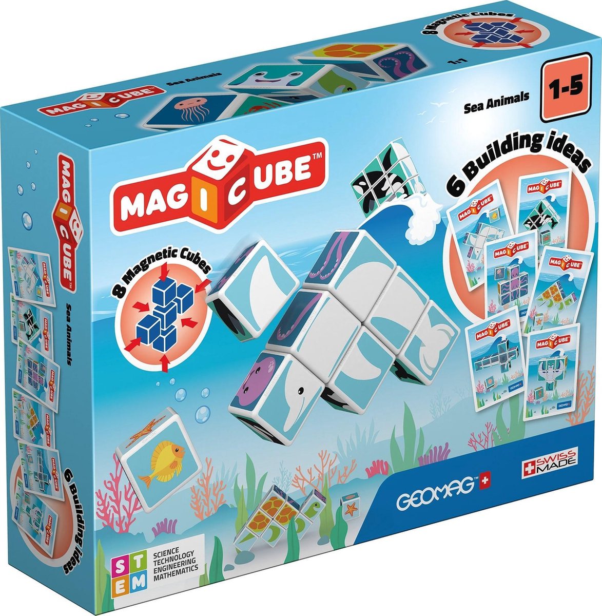 Geomag magicube jungle animaux junior - blocs de construction magnétiques - 14 pièces - à partir de 1 an