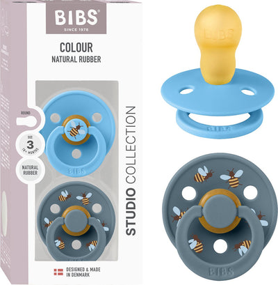 Tétine Bibs Color Studio, lot de 2. Tétine ronde sans BPA. latex de caoutchouc naturel, fabriqué au Danemark, taille 3 (18+ mois), essence brise