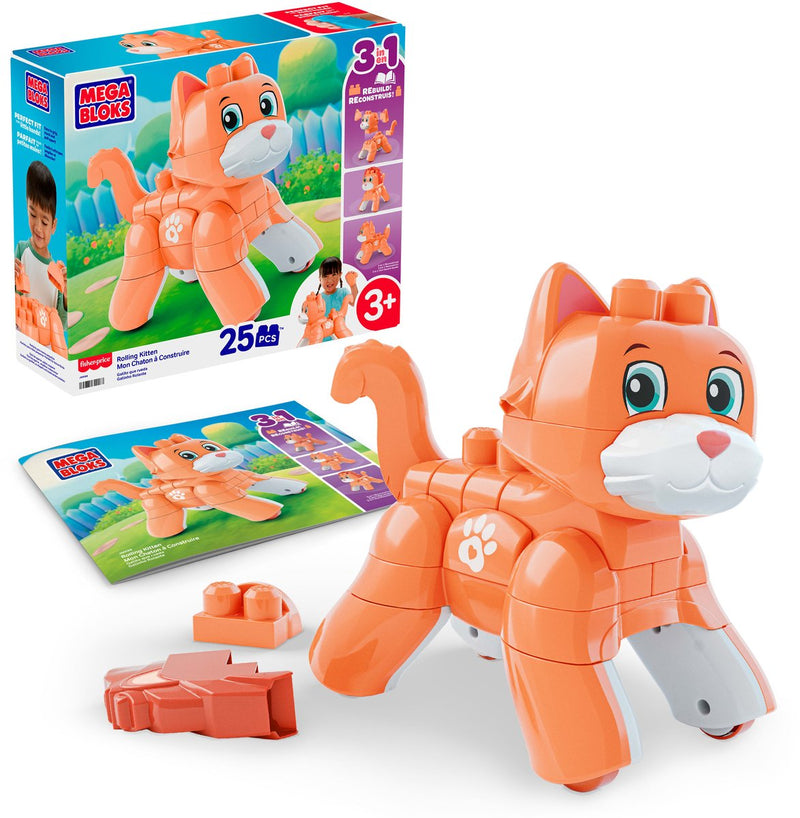 Blocs de jouets pour chaton roulant Fisher-Price Mega Bloks - avec roues rotatives, 25 pièces