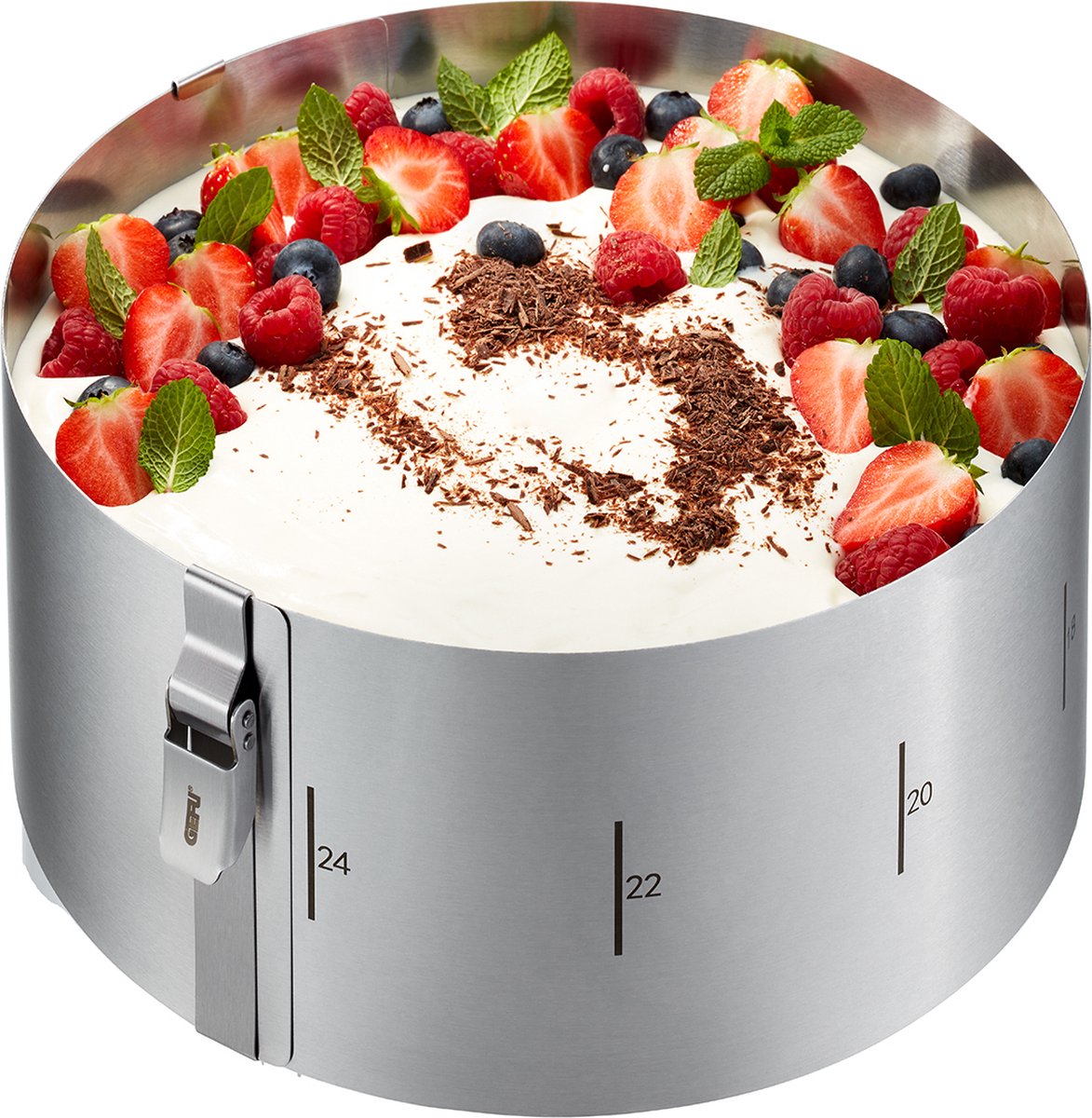 Gefu tondo clip cercle à gâteau réglable ø16-30 cm – cercle de cuisson en acier inoxydable avec clip – hauteur 10 cm