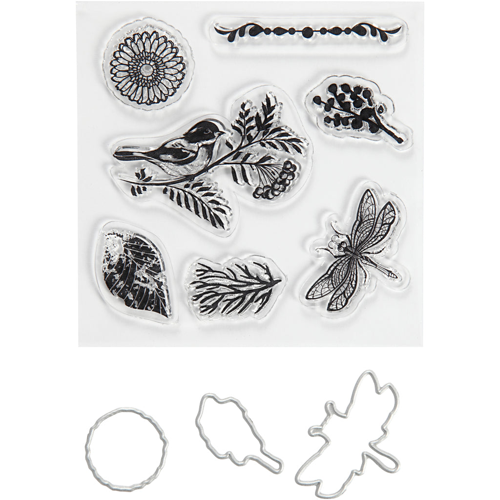 Tampons et matrices de découpe Creativ company, animaux et vert, dim. 2,5-6 cm, 1 boîte