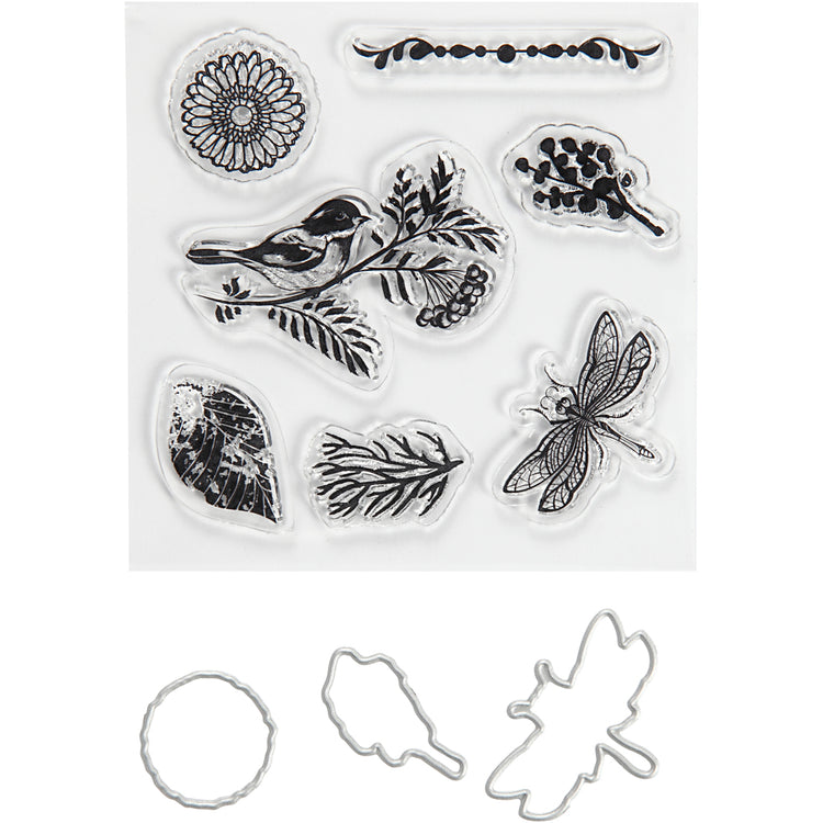 Tampons et matrices de découpe Creativ company, animaux et vert, dim. 2,5-6 cm, 1 boîte