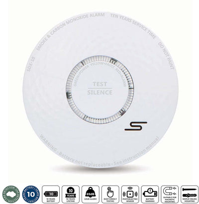 Alecto SDX10 Détecteur de fumée et détecteur de monoxyde de carbone en un - Batterie 10 ans - Conforme aux normes européennes EN14604 et EN50291 - Blanc