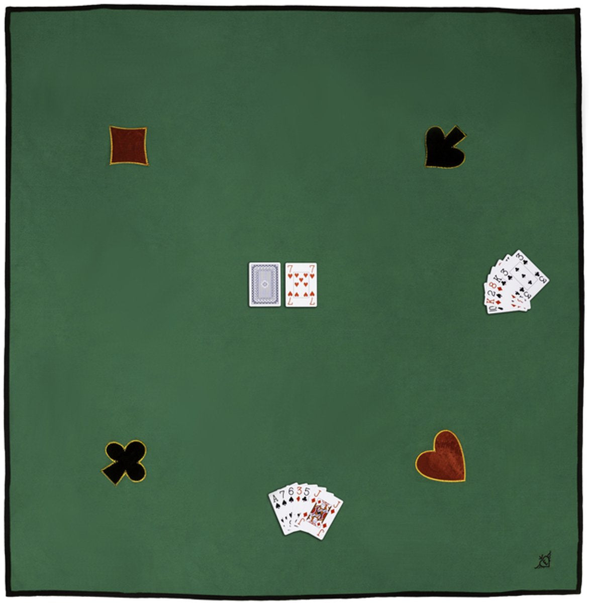 Tapis à cartes Engelhart – 120 x 120 cm – 100 % coton – avec 4 applications – lavable – tapis de jeu pour jeux de cartes et soirées de jeux –