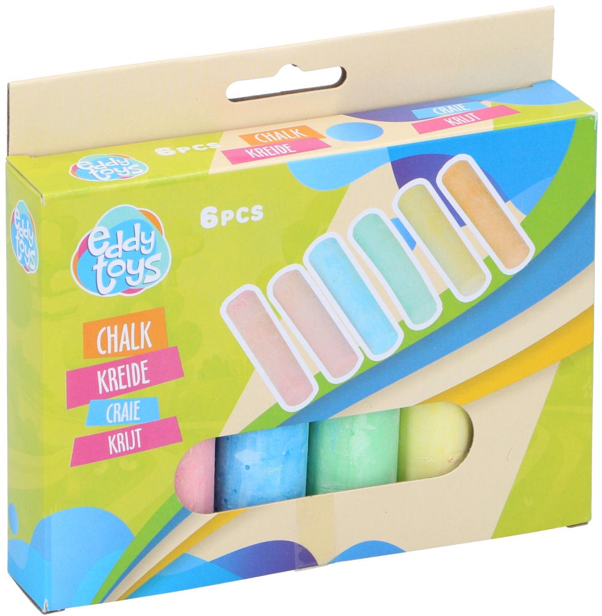 Craie Eddy Toys - 30020 - 10,5x2,5x2,2 cm - craie de trottoir 6 pièces - craie de couleur pour l'extérieur - craie de trottoir pastel pour enfants 2+ - rose, bleu, vert, jaune et orange