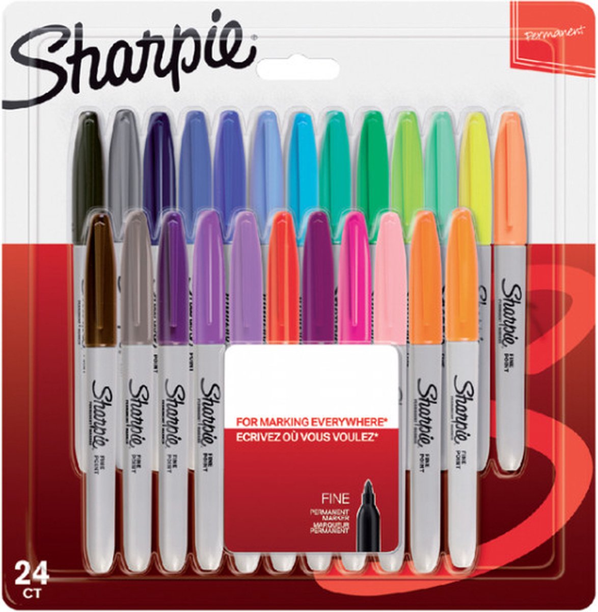 Marqueurs permanents Sharpie | point fin | différentes couleurs | 24 pièces