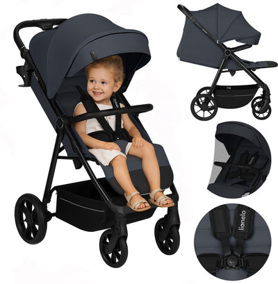Lionelo Iva - poussette buggy premium - 6 mois 4 ans (jusqu'à 22 kg) - roues pivotantes à 360° avec suspension - ceinture magnétique - pare-soleil XXL UPF50 - dossier réglable, poignée de poussée repose-pieds - grand panier - terrain urbain - poussette