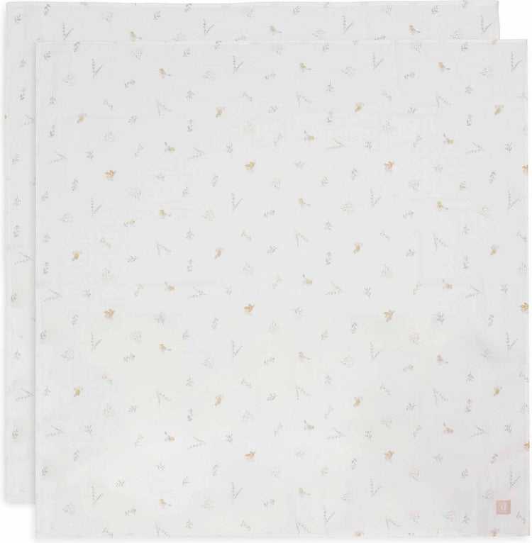 Jollein - tissu hydrophile grand 115x115cm - lange - coton doux - 2 pièces - jolis oiseaux