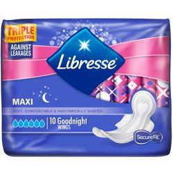 Serviettes hygiéniques libresse maxi ailes de bonne nuit 10 pièces