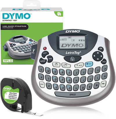 Étiqueteuse Dymo letratag lt-100t | imprimante d'étiquettes portable avec clavier qwertz | argent | idéal pour le bureau ou la maison