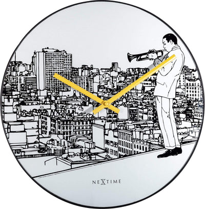 Nexttime trompette ville – horloge murale silencieuse – 40 cm – verre métal – blanc