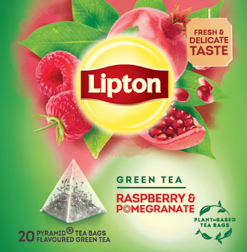 Lipton thé vert framboise grenade - 80 sachets de thé pyramide - thé vert framboise grenade - 4 x 20 sachets - pack économique