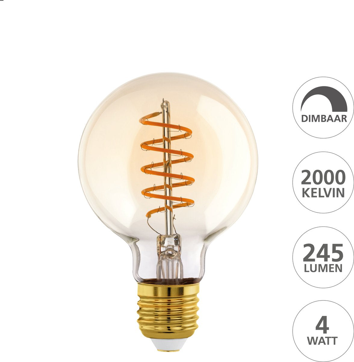 Lampe LED Eglo - E27 - ø 8 cm - G80 - ambre - 2000k - dimmable