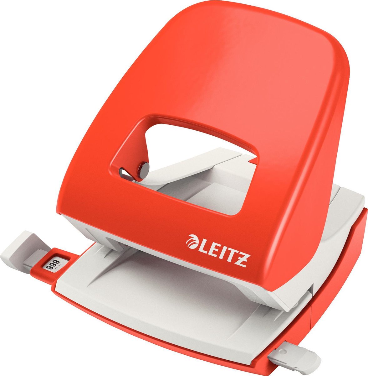 Perforatrice de bureau en métal Leitz nexxt - perfore jusqu'à 30 feuilles - pour dossiers et classeurs à anneaux - rouge clair