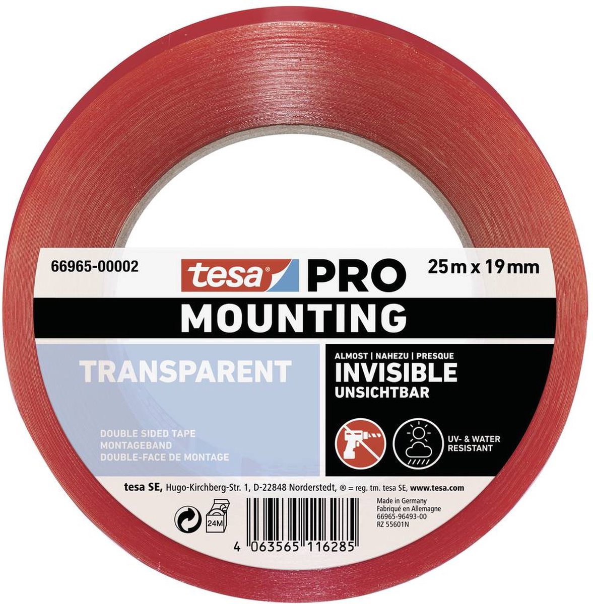 Tesa professionnel 1069298 - tesa montage pro transparent 25m:19mm | 8 pièces