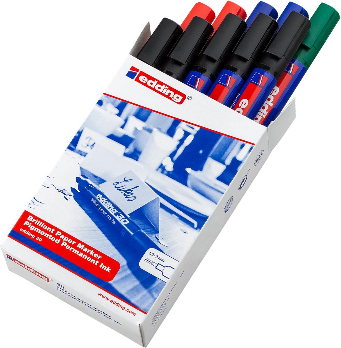 Marqueur papier brillant Edding 30 - pointe ronde 1,5-3 mm - 10 pièces de 4 couleurs différentes - idéal pour écrire sur papier - ne traverse pas le papier