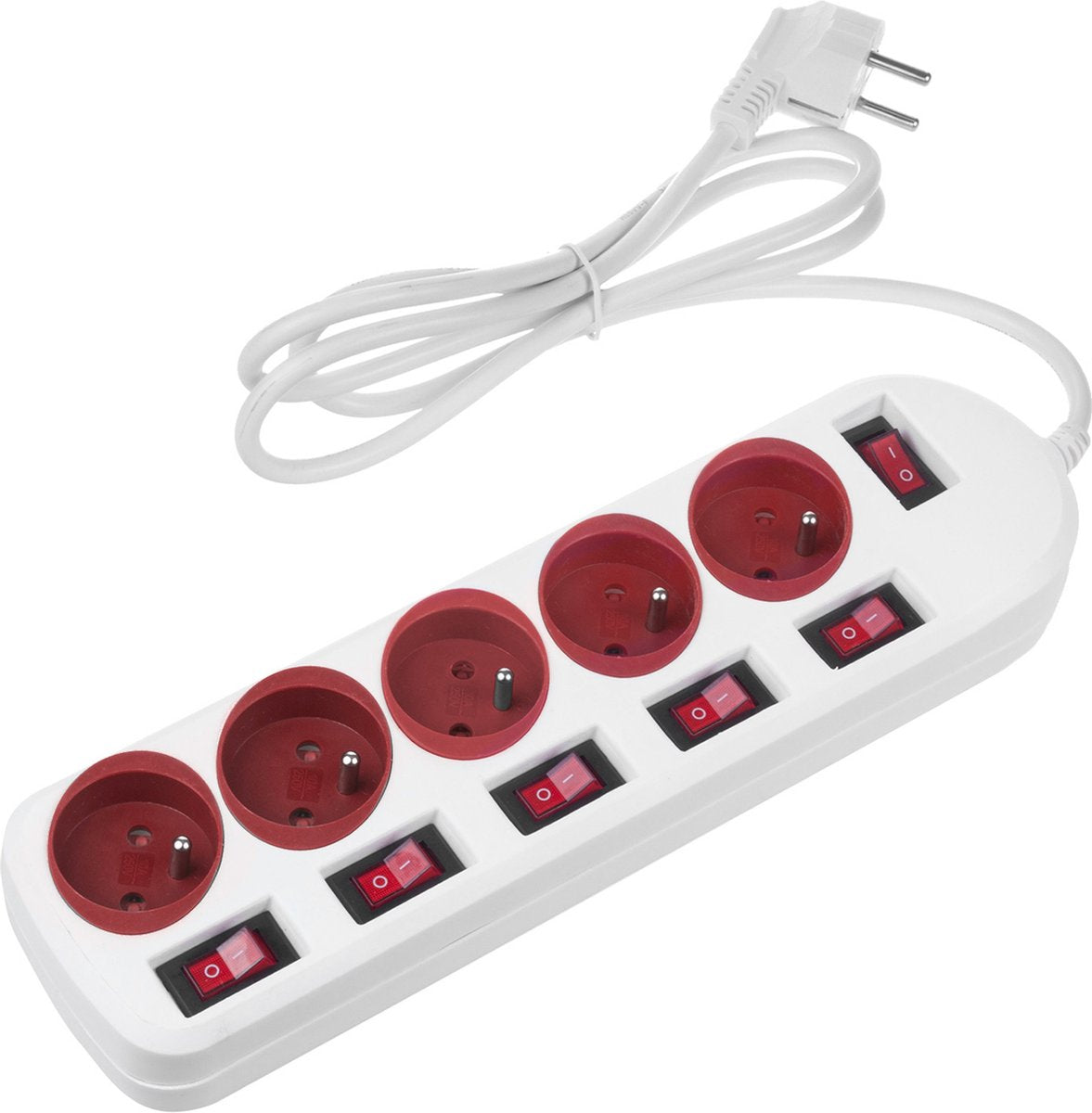 Maclean - multiprise avec interrupteurs - rallonge 5 broches - 250vac 10a | 1,5 m - blanc