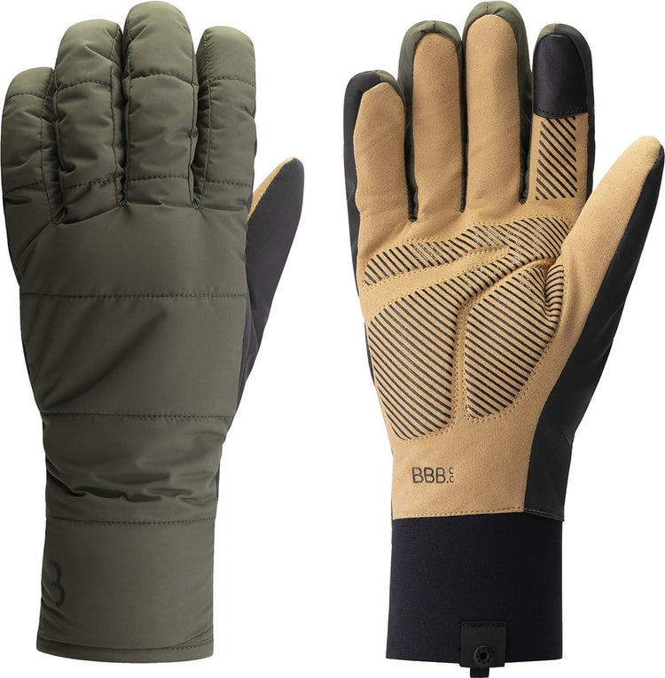 Bbb cycling puffershield gants de cyclisme hiver - 0 - 5 ℃ - coupe-vent imperméable - gants de cyclisme hommes et femmes - vert olive - taille s - bwg-41