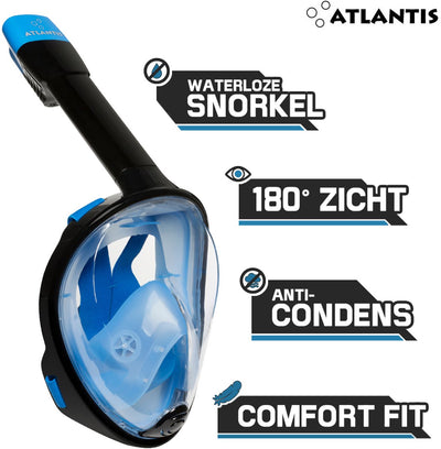 Masque de plongée Atlantis - lunettes de plongée - tuba - ensemble de tuba - masque complet - adultes - bleu noir - s m