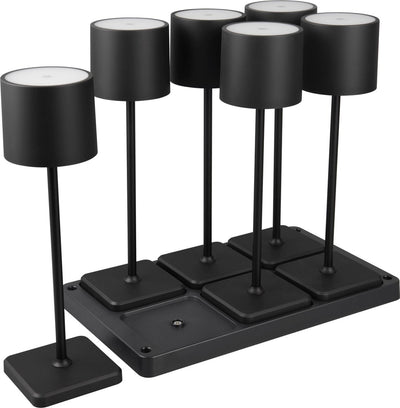 Rl vis ta lumière réalité fernandez - lampe de table - noir mat - incl. 1x smd 1,5w - lot de 6 - avec station de recharge - rechargeable - sans fil - éclairage extérieur - ip54