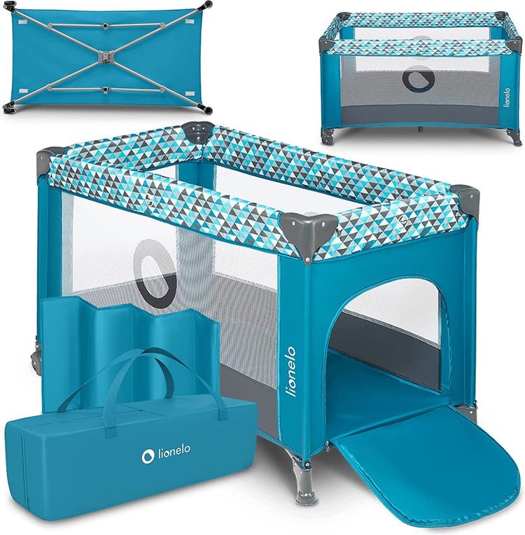 Lit de camping Lionelo 3 en 1 - lit bébé parc pliant lit de voyage - 60x120 cm - 0-36 mois jusqu'à 15 kg - avec matelas confort - entrée latérale avec fermeture éclair - roulettes - sac de transport - lit bébé stefi berceau bébé