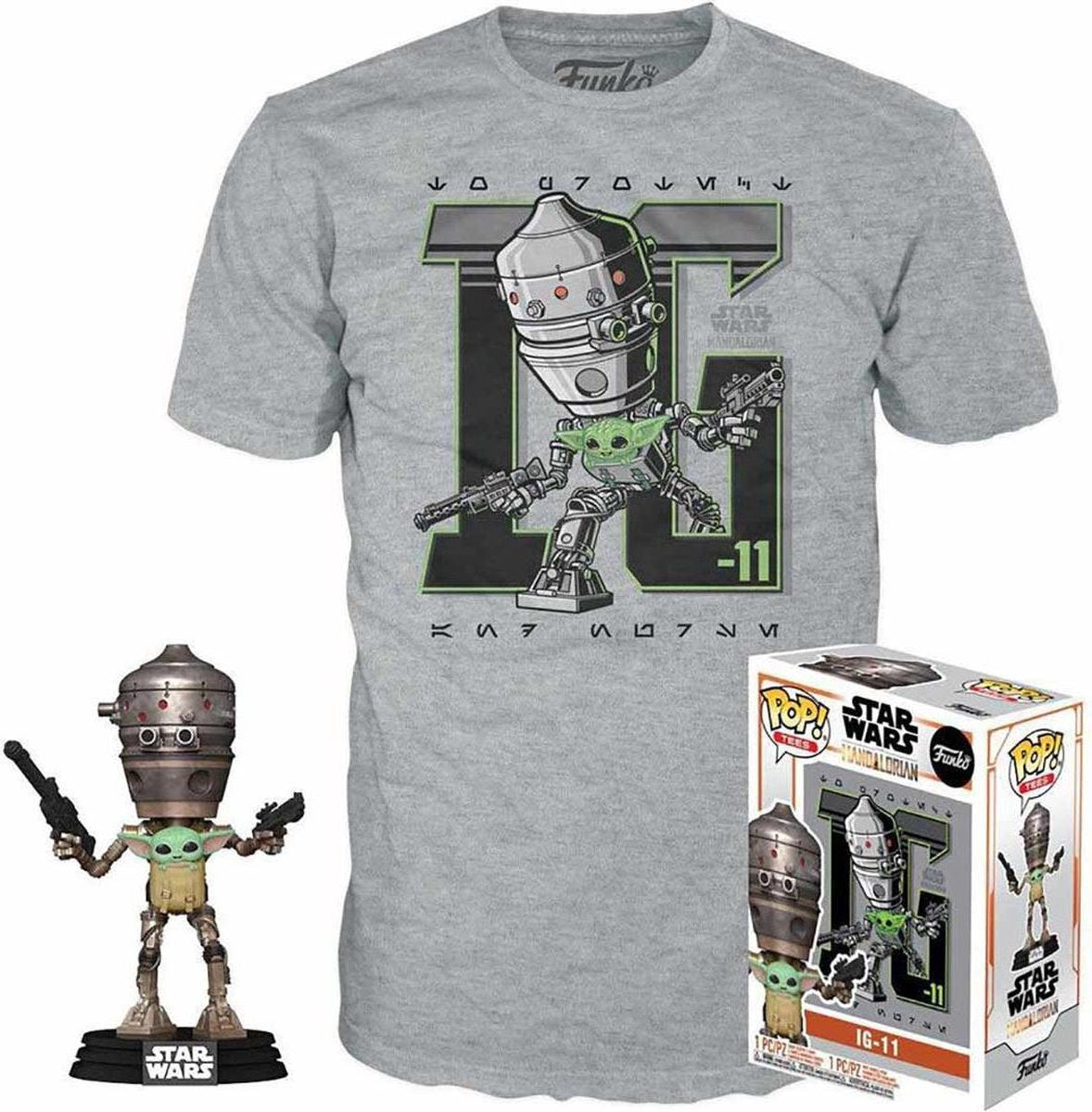 Funko-pop ! star wars : set figurine et tee-shirt - ig-11 avec l'enfant taille m