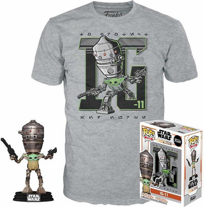 Funko-pop ! star wars : set figurine et tee-shirt - ig-11 avec l'enfant taille m