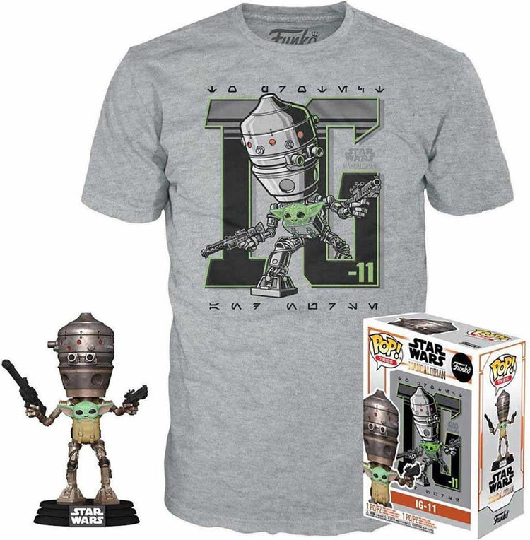 Funko-pop ! star wars : set figurine et tee-shirt - ig-11 avec l'enfant taille m