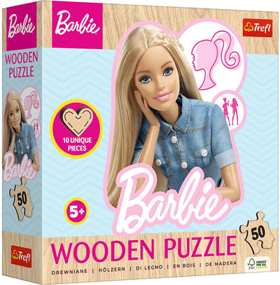 Trefl 50 puzzle contour en bois, barbie à la mode préférée, mattel, barbie fsc mix 70%