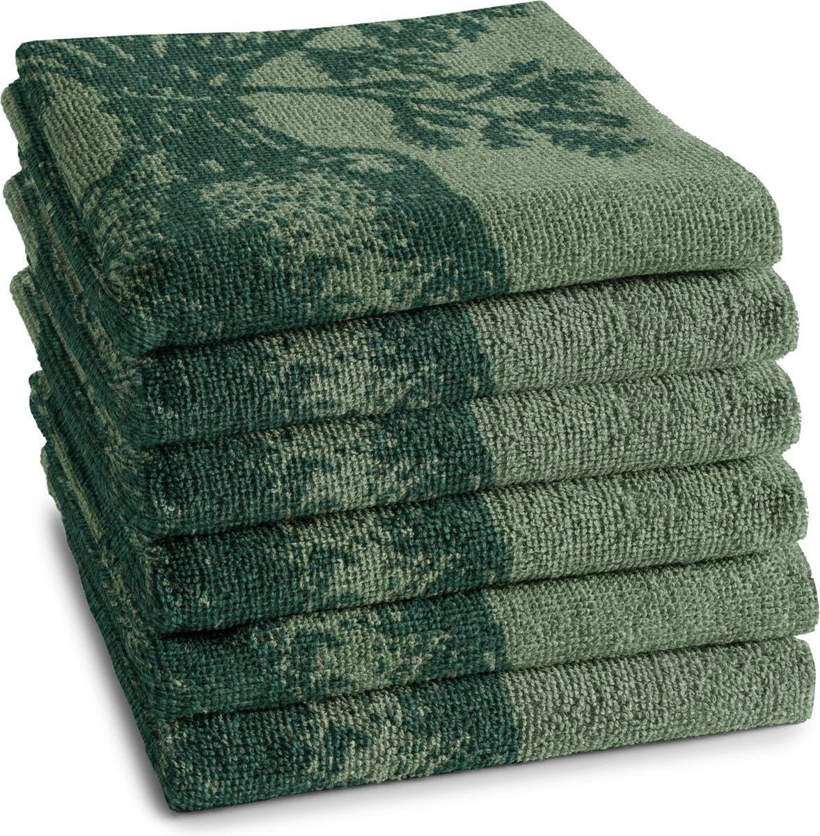 Ddddd - 6x torchon de cuisine - lot de 6 pièces - coton - imprimé végétal - 50x55 cm - tissu éponge - vert