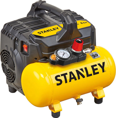 Compresseur silencieux Stanley dst 100 8 6 - compresseur d'air 8bar - pompe à air avec capacité de réservoir 6l - compresseur d'aspiration sans huile 105l min - avec poignée et pieds antidérapants - adapté aux outils pneumatiques