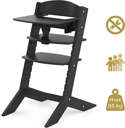 Chaise haute en bois Geuther - syt - chaise de croissance pour enfants de 6 à 36 mois - avec plateau de nourriture - ceinture de sécurité 5 points - 61x49x83cm - noir