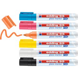Set de marqueurs pour verre Edding 95 6 s - couleurs assorties - 6 pièces - utilisable directement sans système de pompe - 1,5-3 mm
