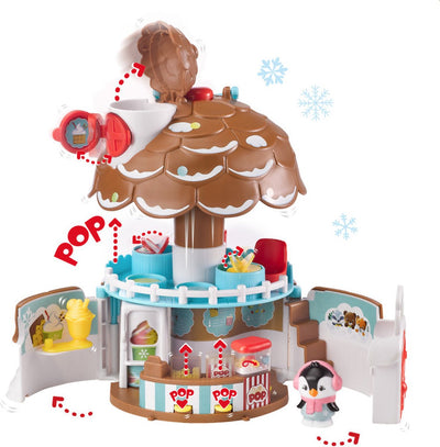 Kit de jeu Klorofil la pomme de pin - boutique de bonbons - maison de poupée - jouet interactif pour enfants - avec figurine de la famille des pingouins - à partir de 18 mois - 5 pièces