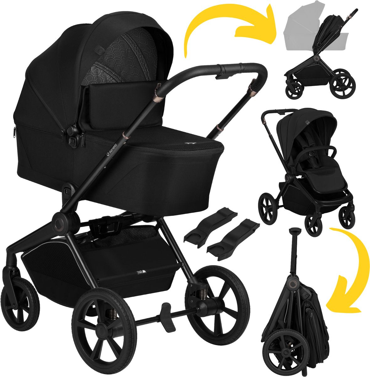 Poussette 2en1 Lionelo Freya - poussette nacelle - de la naissance à 22 kg - poussette premium - roues PU avec suspension - siège face à l'avant - capote UPF50+ - système d'accessoires complet