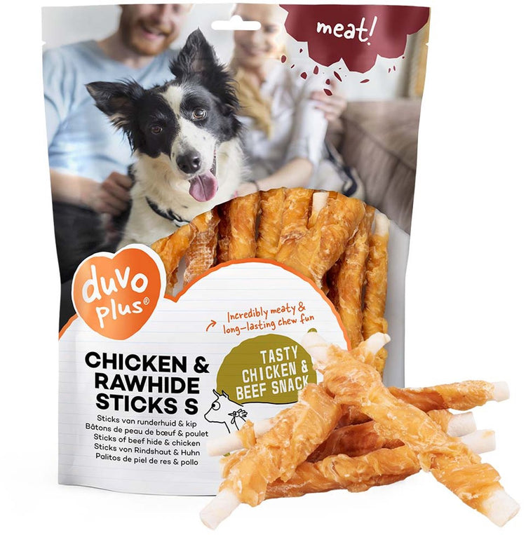 Duvo plus de la viande ! Bâtonnets de poulet en cuir brut pour chiens s-12,5 cm-1 kg