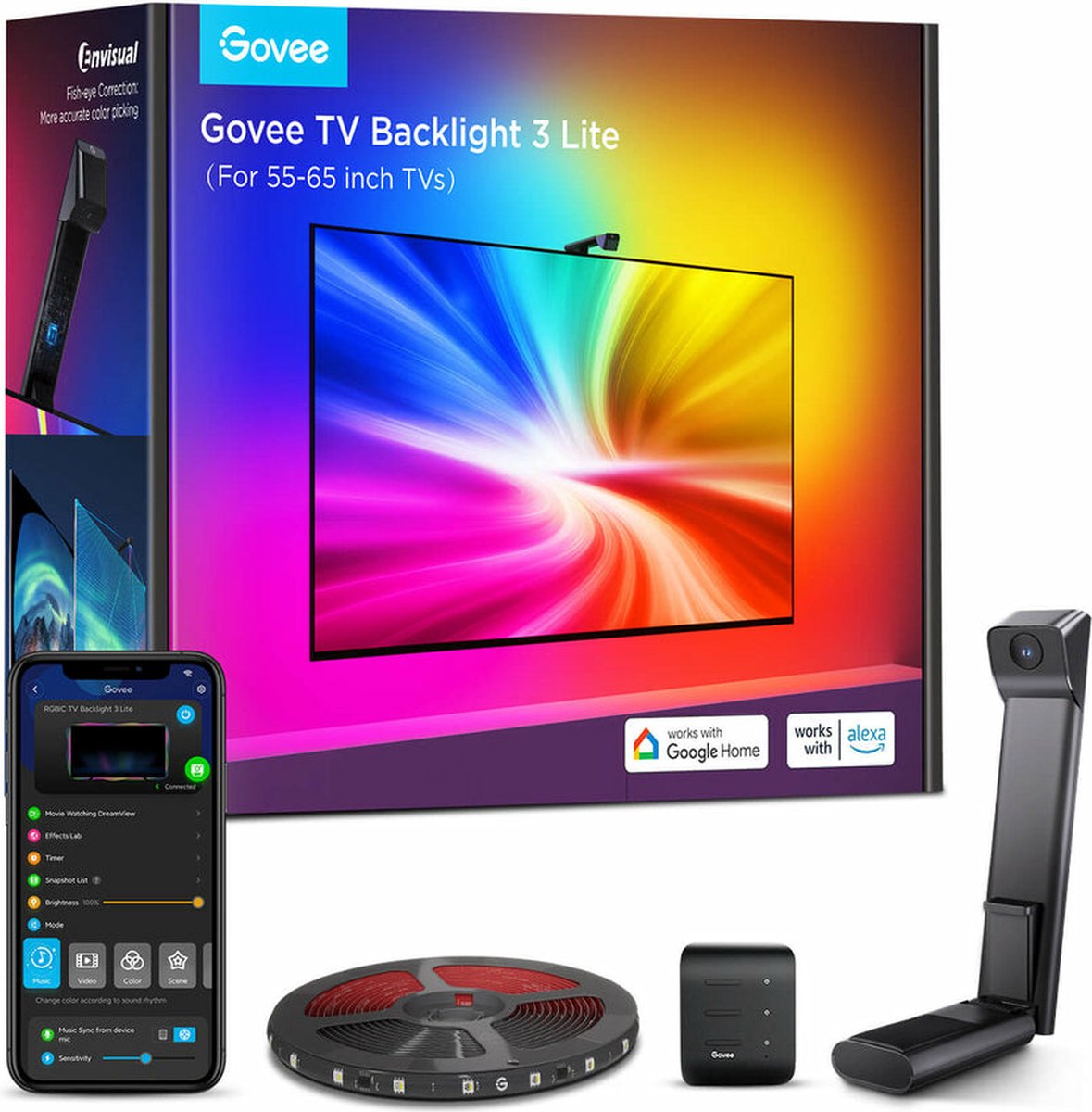 Govee TV Backlight 3 Lite 55-65 pouces - Bande LED TV - RGBICW - Contrôle par application - Alexa Google - Compatible Matter