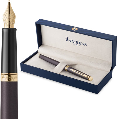 Stylo plume Waterman hémisphère | la version subtile | lave noire | plume fine en acier inoxydable | avec coffret cadeau