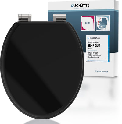 Abattant WC Schütte 80106 noir spiritueux - bois MDF - fermeture amortie - charnières chromées - capacité de charge jusqu'à 175 kg - laqué - noir satiné