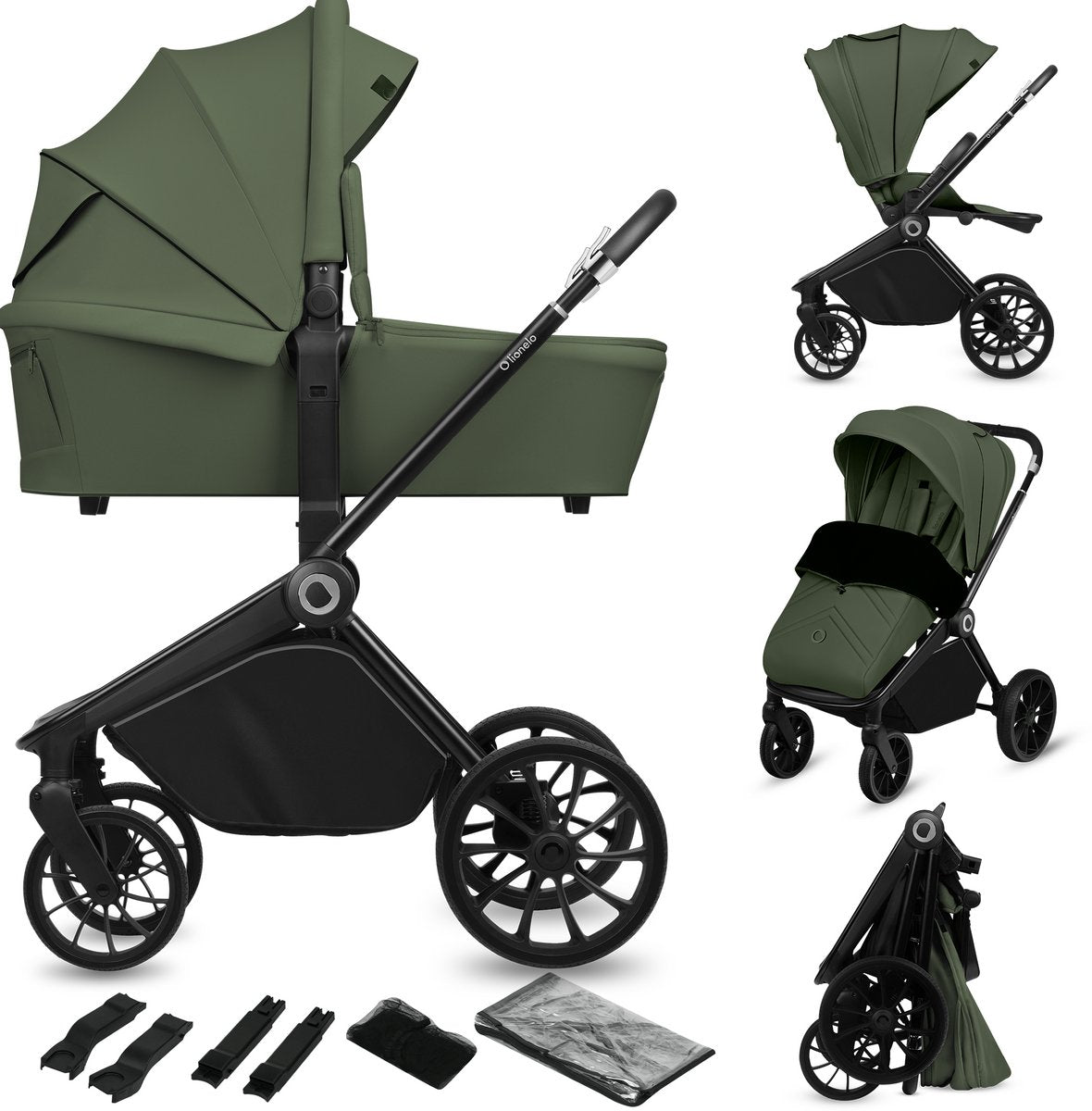 Lionelo mika plus - poussette 2en1 - ensemble XXL - polyvalent et toute l'année - grandes roues - jusqu'à 22 kg - utilisation d'une seule main - pour tous types de terrains - ensemble d'accessoires