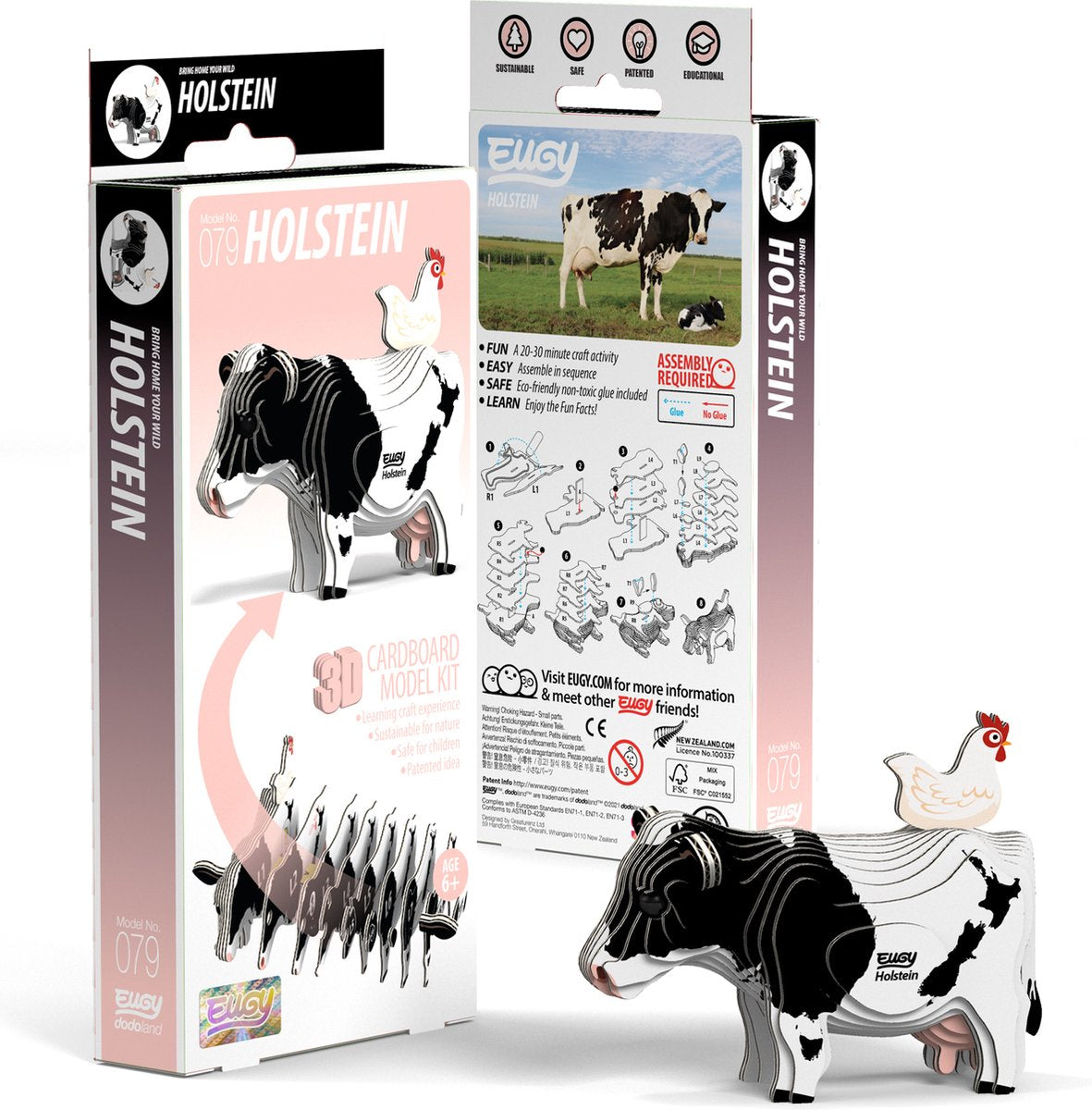 Puzzle 3D Eugy - vache holstein - animaux de la ferme - durable - collectionnez-les tous - 6 ans