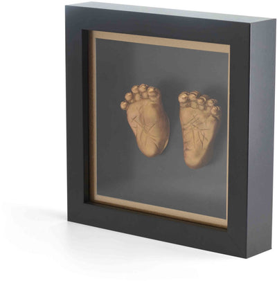Happy Hands - Cadre empreinte de main 3D pour bébé - Cadre en bois noir avec plexiglas - Avec alginate, peinture bronze plâtre - Rappel de bricolage facile et doux pour la peau - Cadeau de maternité de luxe (20x20x4 cm)