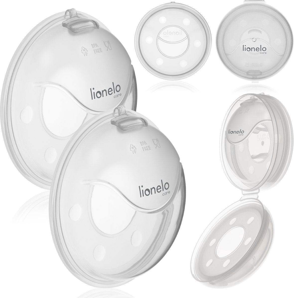 Lionelo milky plus ensemble collecteurs de lait 2 pièces - 2x40 ml - avec étui - sans BPA - s'adapte au soutien-gorge - forme coque - réutilisable - stérilisable