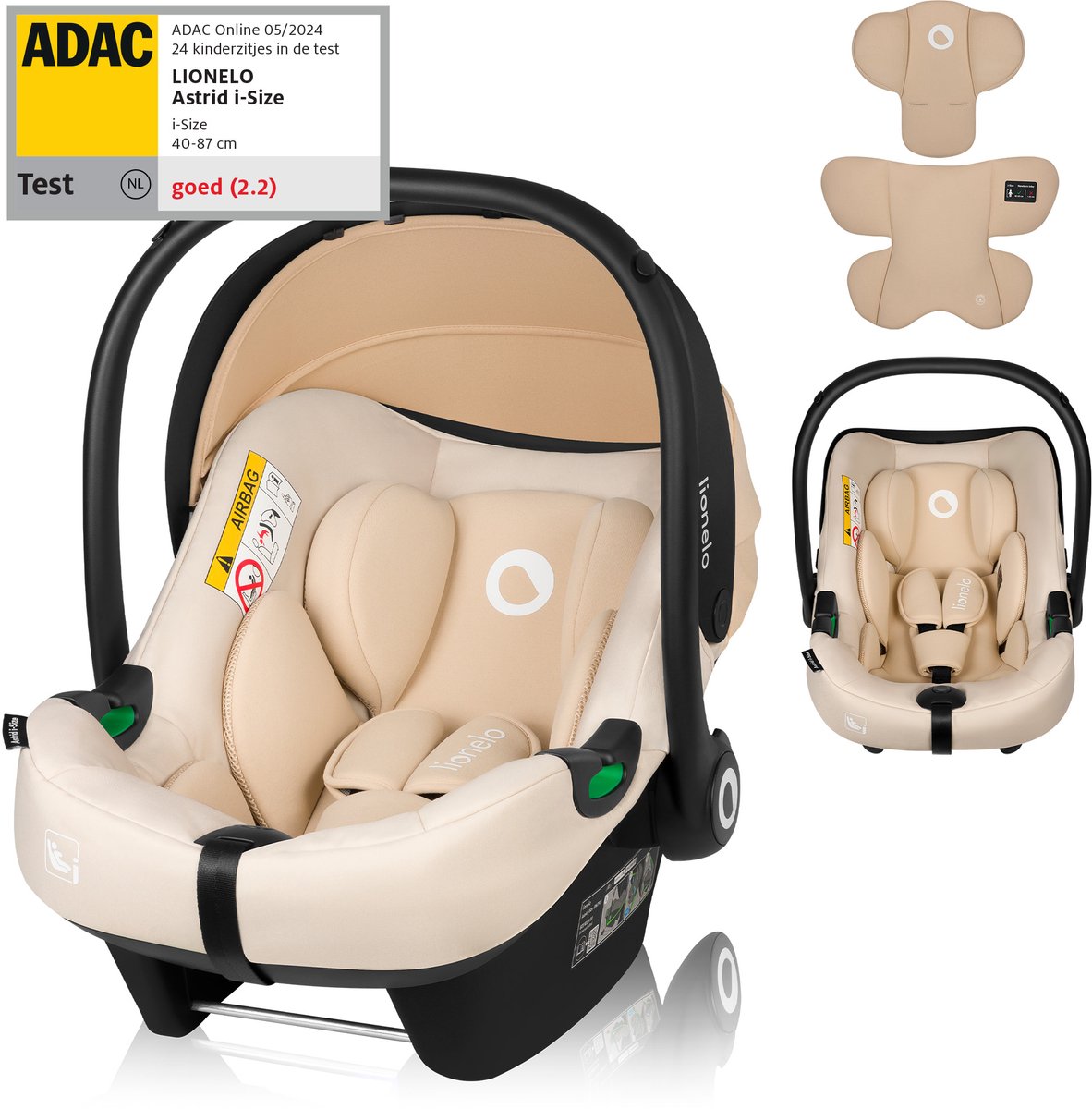 Siège auto Lionelo Astrid i-size – adac 5 étoiles – 40-87 cm – rwf – mousse à mémoire de forme – appui-tête réglable (7 cm) – ceintures holmbergs – compatible avec poussette à base isofix – norme i-size – light safe