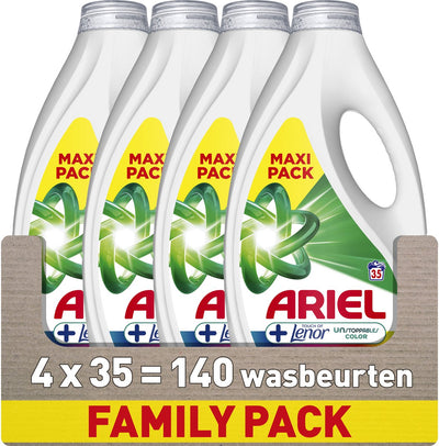 Lessive Ariel + touche de couleur Lenor Unstoppables - 4 x 35 lavages