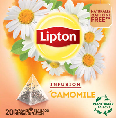 Lipton infusion camomille - 80 sachets de thé pyramide - thé à la camomille - 4 x 20 sachets - pack économique